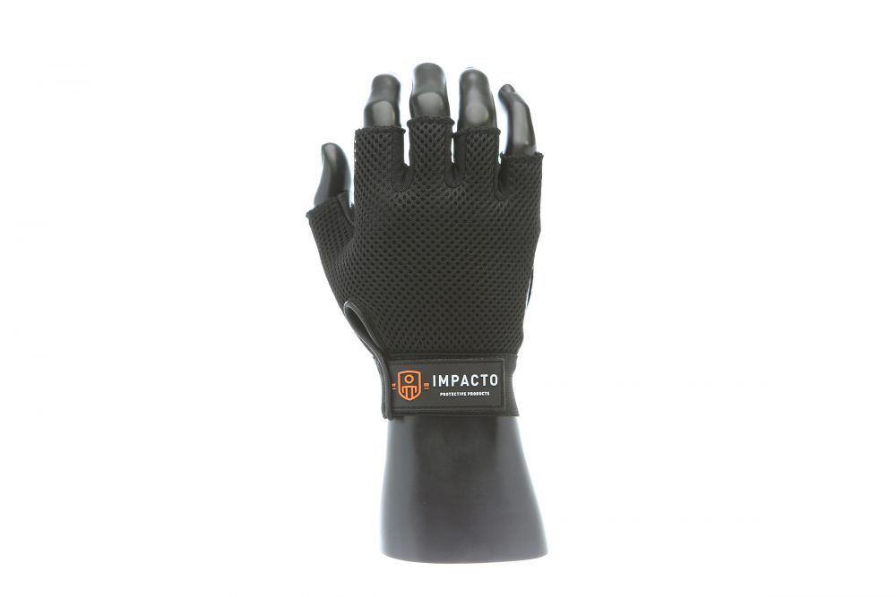 IMPACTO Leather Anti-Impact Carpal Tunnel Glove - Black Grain Leather, Half Finger ST8610 Impacto