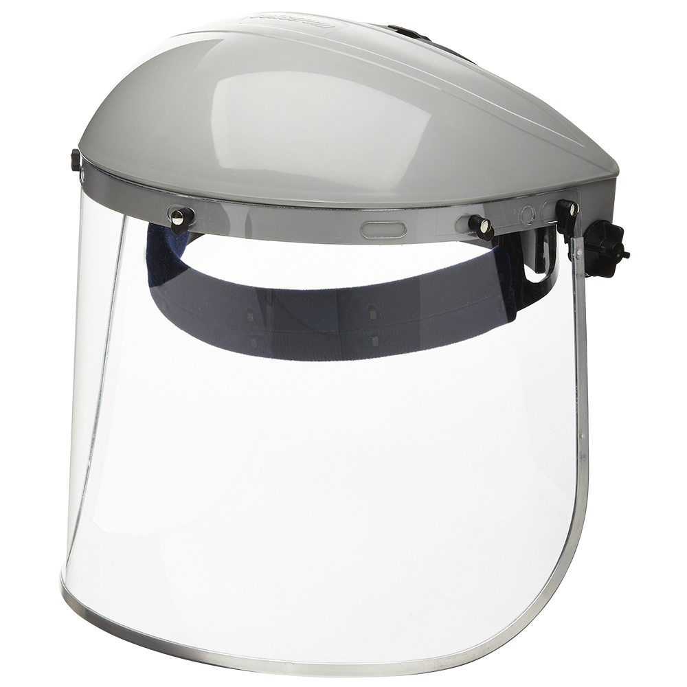 Clear Aluminum Bound Polycarbonate Face Shield, Ratchet Headgear S30110   Safety Supplies Canada
