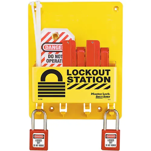 Compact Lockout Station, 4 Padlock Capacity - Padlocks Included | Master Lock S1720E410   Safety Su?