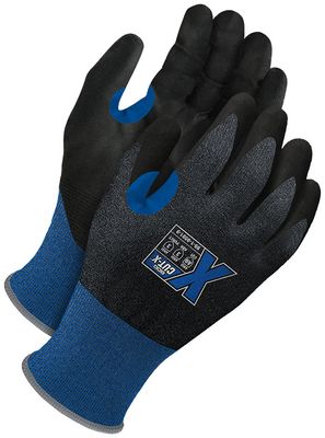 Navy 21G Seamless Knit Cut Resistant Black PU Palm w/ Touchscreen | Cut Level A9
