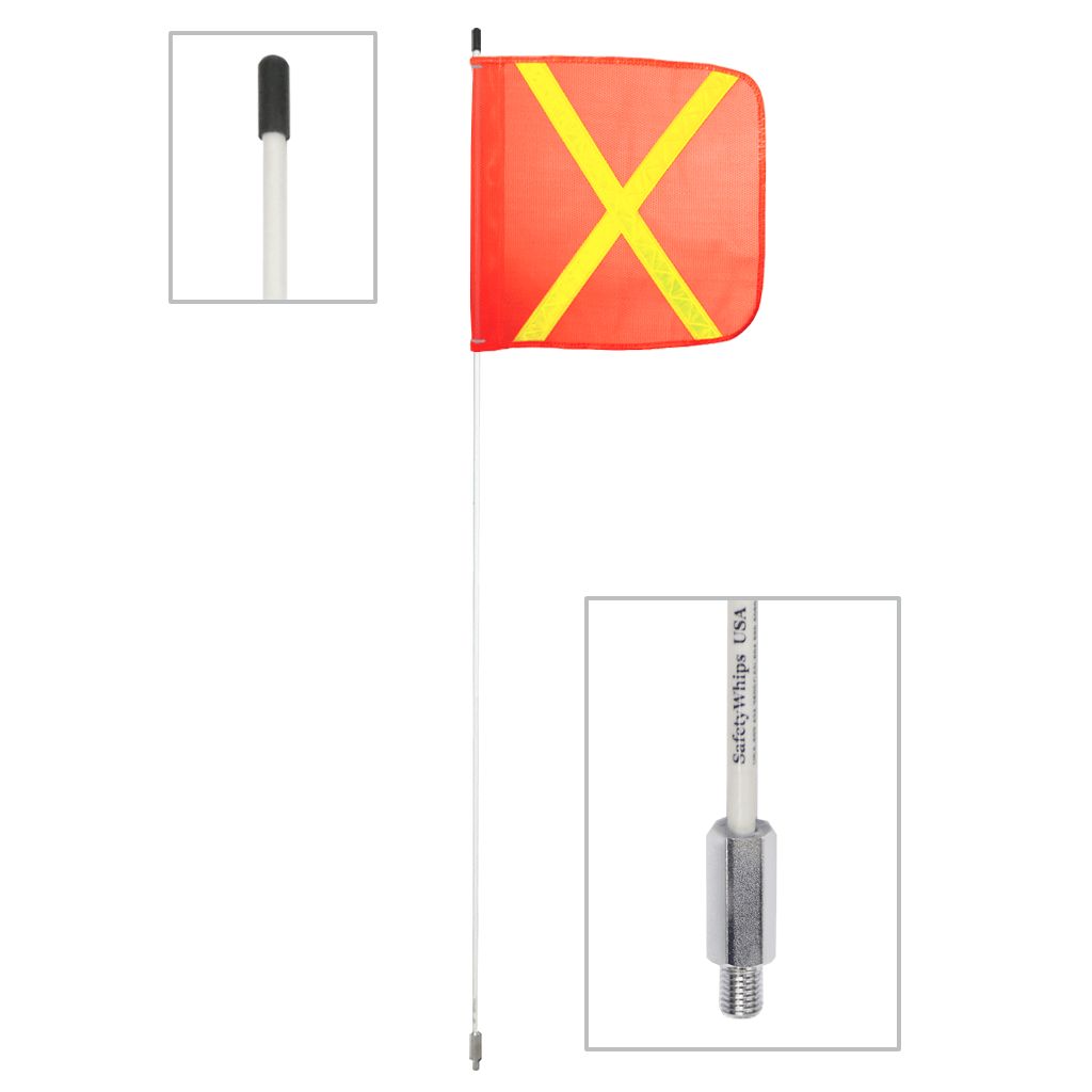 5' Light Duty Whip with 16'x16' Orange Flag (Yellow X)
