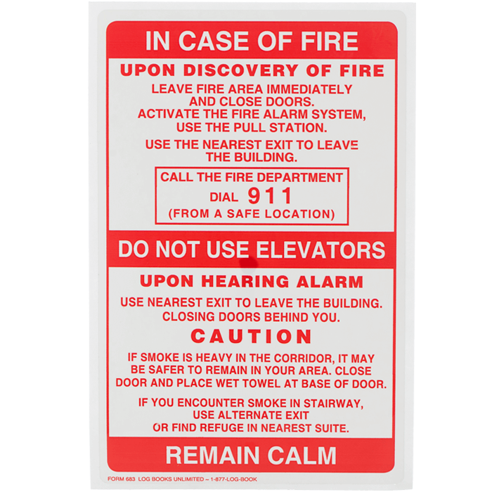 In Case of Fire Label - Single Stage Alarm