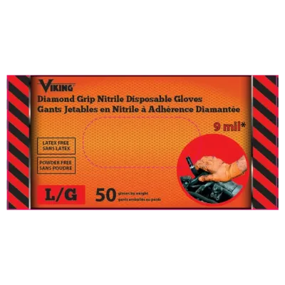 Viking Diamond Grip Nitrile Disposable Gloves | 9 mil Fingertip Thickness | 50pk 34607 Viking