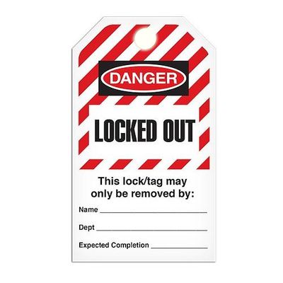 Lockout "Locked Out, Hazard Stripe" Striped Tag - 25/pkg
