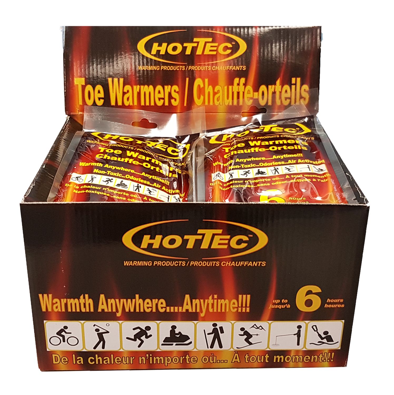 Hottec 6 Hour Toe Warmers - Display Box - 1 Pair Per Pack - 30 Pair/Box
