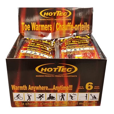 Hottec 6 Hour Toe Warmers - Display Box - 1 Pair Per Pack - 30 Pair/Box