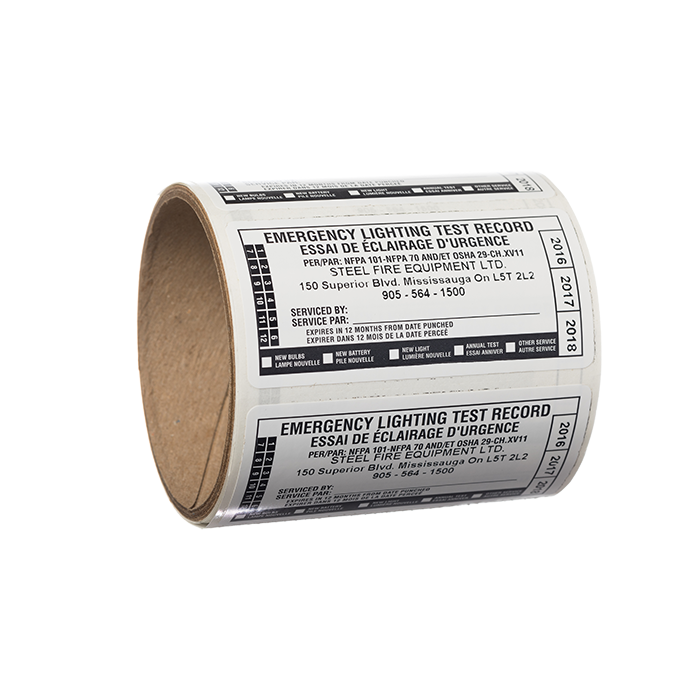 Emergency Lighting Test Label, Custom - Roll of 3 CUELTL RS Steel