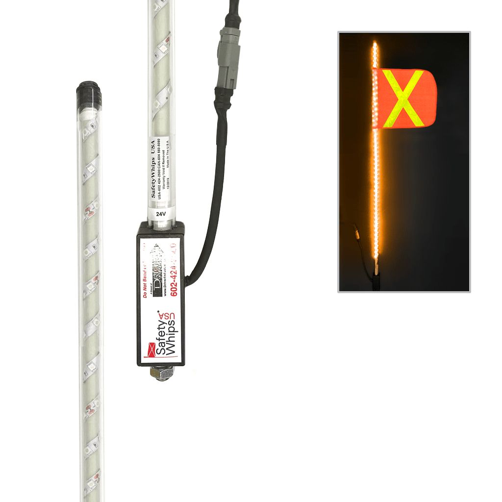 Super Duty Fully Lit Amber LED Whip with 11.5"x11.5" Orange Flag (Yellow X)