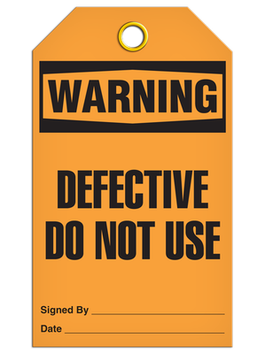 Warning Defective Do Not Use Tag PKG/25