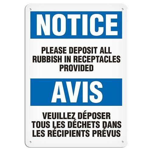 OSHA Safety Sign | Notice E/F Rubbish  | INCOM SS6027V, SS6027A, SS6027P, SC6027V, SC6027A, SC6027P…