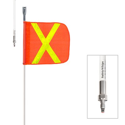 1 Piece, Powered, Quick Disconnect, Heavy Duty Whip with 11.5"x11.5" Orange Flag (Yellow X)
