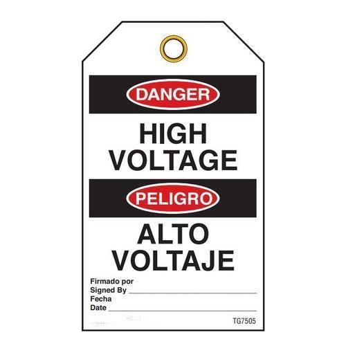 Danger "High Voltage" Bilingual E/S Tag - 25/pkg