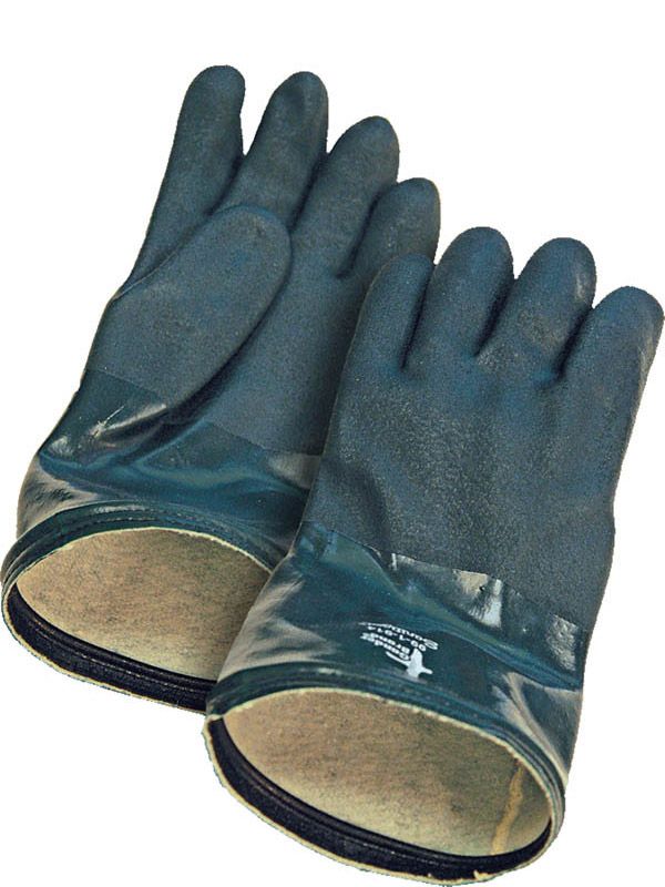Coated PVC Double Dipped Gauntlet Green 14 in Beaded Cuff | Pack of 12 99-1-914BD Bob Dale Gloves