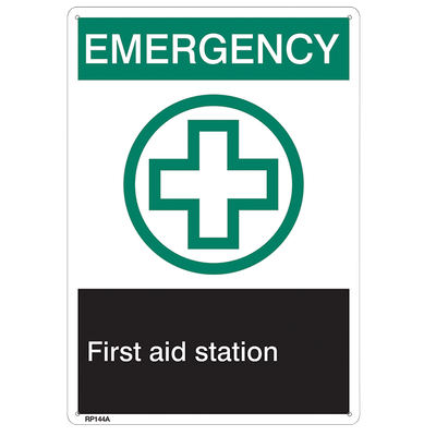 Rigid Plastic Sign - ?Emergency?First Aid Station"