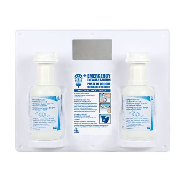 Dual Eyewash Station w/ Sterile Eye Cup and (2) 500ml Eyewash Solutions F4602701 WASIP