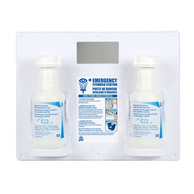 Dual Eyewash Station w/ Sterile Eye Cup and (2) 500ml Eyewash Solutions F4602701 WASIP
