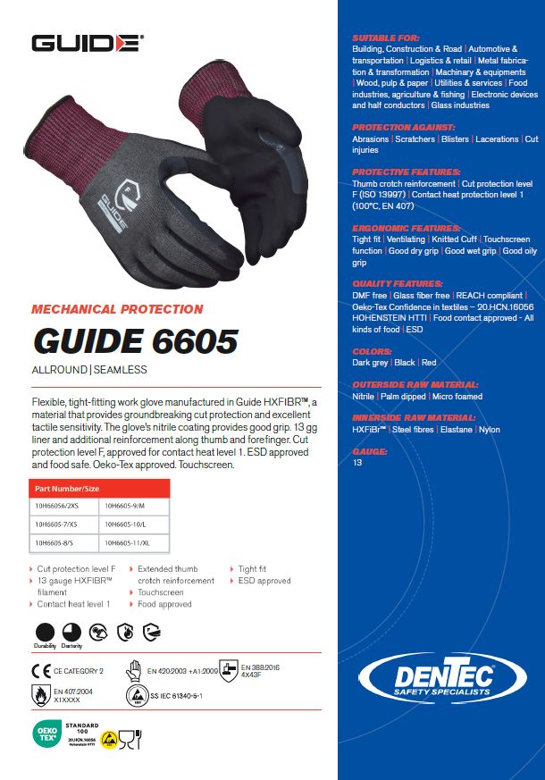 Guide 6605 Cut Protection Glove 10H6605 Dentec Safety