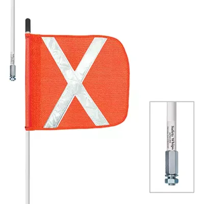 12' 1 Piece, Non-Powered, Threaded, Heavy Duty Whip with 11.5'x11.5' Orange Flag (White X)