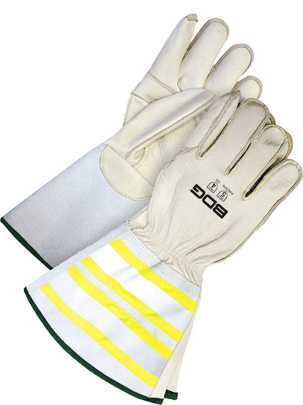 Grain Cowhide Utility Glove HiViz Gauntlet Kevlar Lining | Cut Level 4 60-1-1280KV Bob Dale Gloves