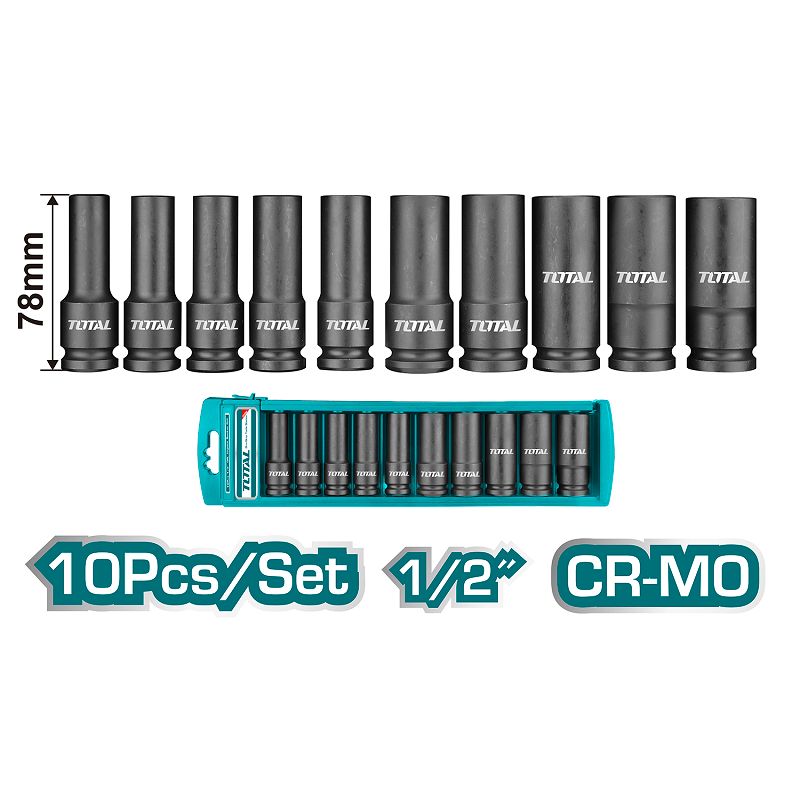 10 Pcs 1/2" DR. Deep Impact Socket Set THKISD12102L Total Tools Canada