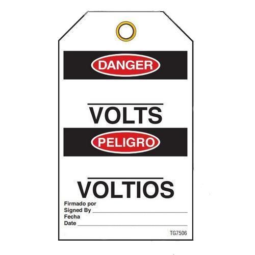 Danger "___ Volts" Bilingual E/S Tag - 25/pkg