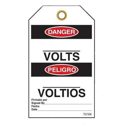 Danger "___ Volts" Bilingual E/S Tag - 25/pkg