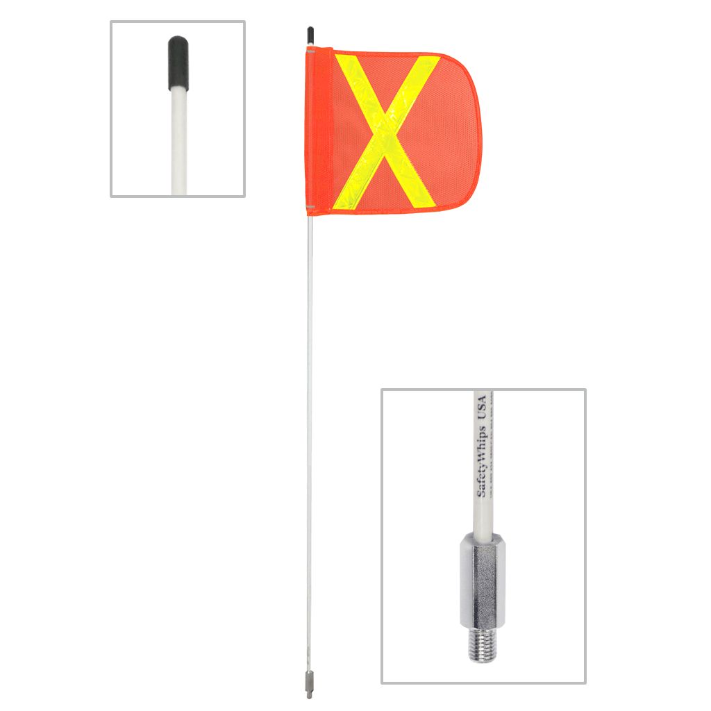 Light Duty Whip with 11.5'X11.5' Orange Flag (Yellow X)