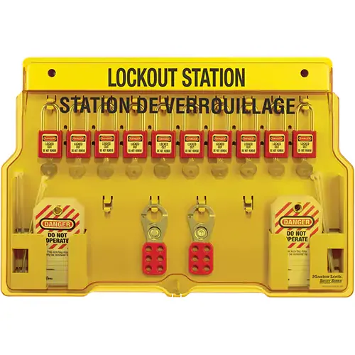 Lockout Stations, 10 Padlock Capacity W/ Padlocks | Master Lock 1483BP410FRC Master Lock
