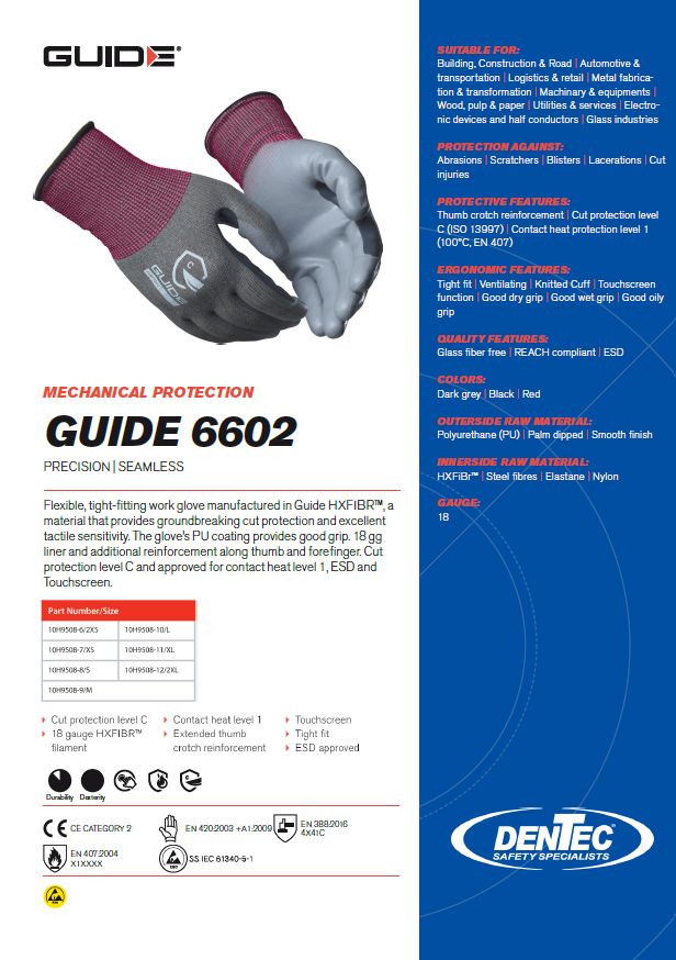 Guide 6602 Cut Protection Glove 10H6602 Dentec Safety