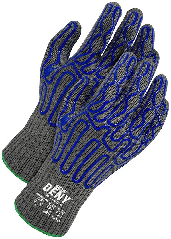 7 Gauge Seamless Knit Grey w/Blue Silicon Grip | Cut Level A9