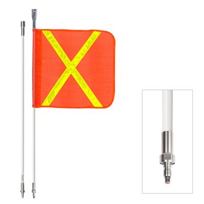 2 Piece (Breakdown), Powered, Quick Disconnect, Heavy Duty Whip with 16"x16" Orange Flag (Yellow X)