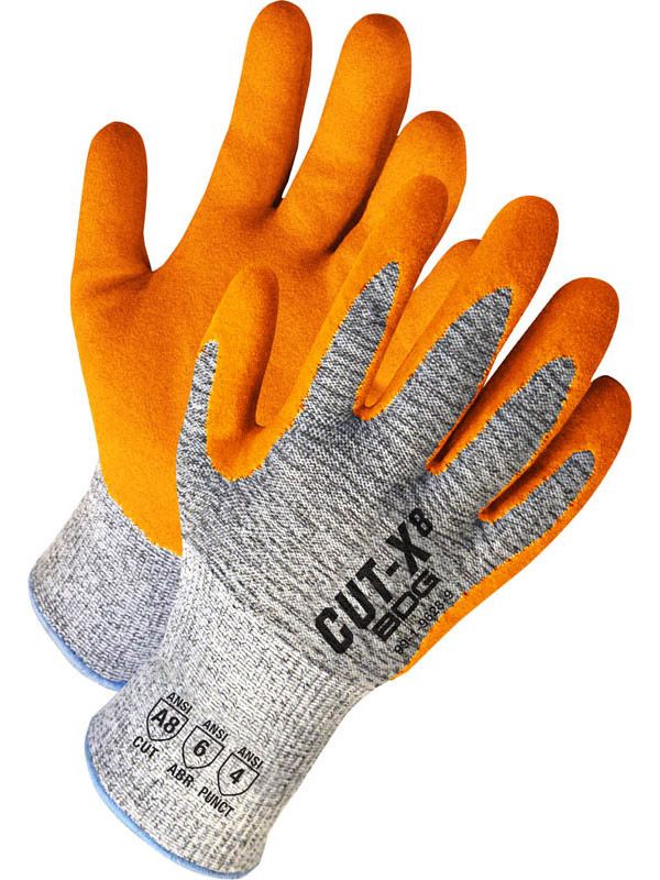 Grey HPPE Cut Resistant Orange Sandy Nitrle Palm | Pack of 6 | Cut Level A8