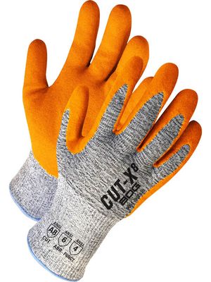 Grey HPPE Cut Resistant Orange Sandy Nitrle Palm | Pack of 6 | Cut Level A8