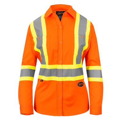 Women's Long Sleeved Safety Shirt - Hi-Vis Orange - Cotton Twill - Button Closure 4441W Pioneer