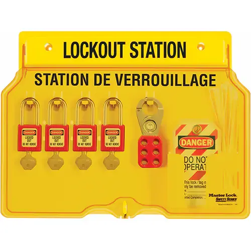 Lockout Station, 4 Padlock Capacity (Padlocks Included) | Master Lock 1482BP410FRC   Safety Supplie?