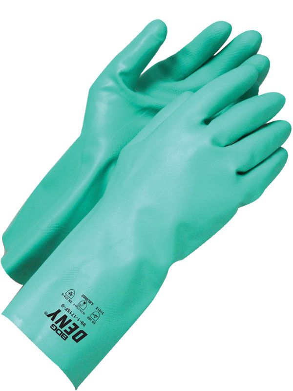 Unsupported Nitrile Green 13" Gauntlet Flock Lined | Pack of 12 | 15 mil Thickness 99-1-1715F Bob D…