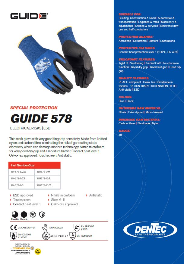Guide 578 ESD Glove 10H578 Dentec Safety