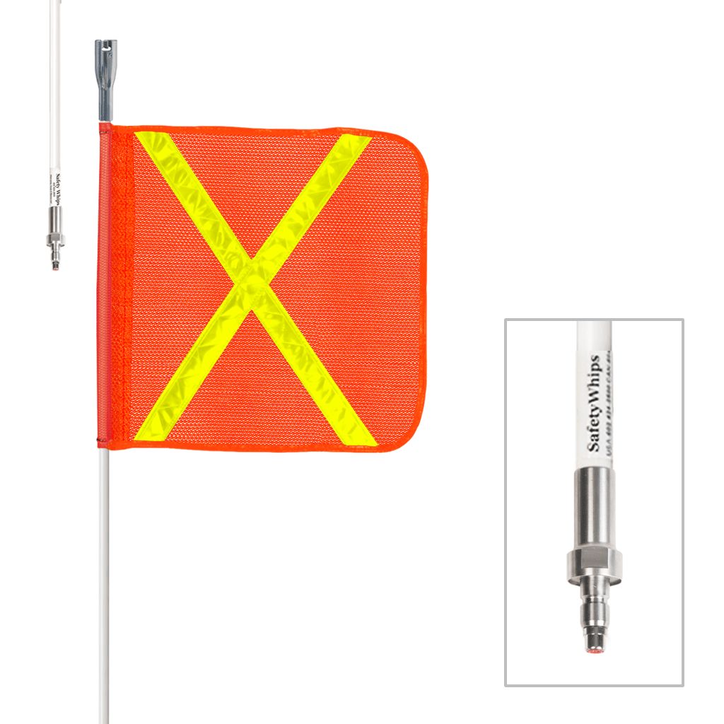 1 Piece, Powered, Quick Disconnect, Heavy Duty Whip with 16"x16" Orange Flag (Yellow X) SW03QD-X/SW…
