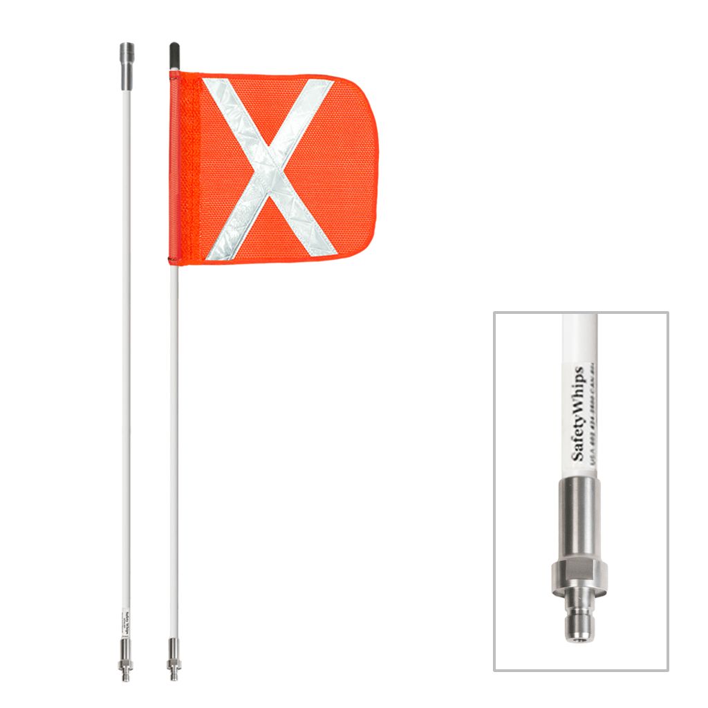 8' 2 Piece (Breakdown), Non-powered, Quick Disconnect, Heavy Duty Whip with 11.5"x11.5" Orange Flag…