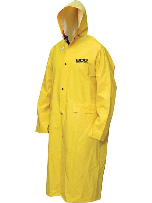 Rain Coat Flame Resistant PVC/Poly/PVC 48in Long w/Hood (Sold per EACH) 95-1-901FRC Bob Dale Gloves
