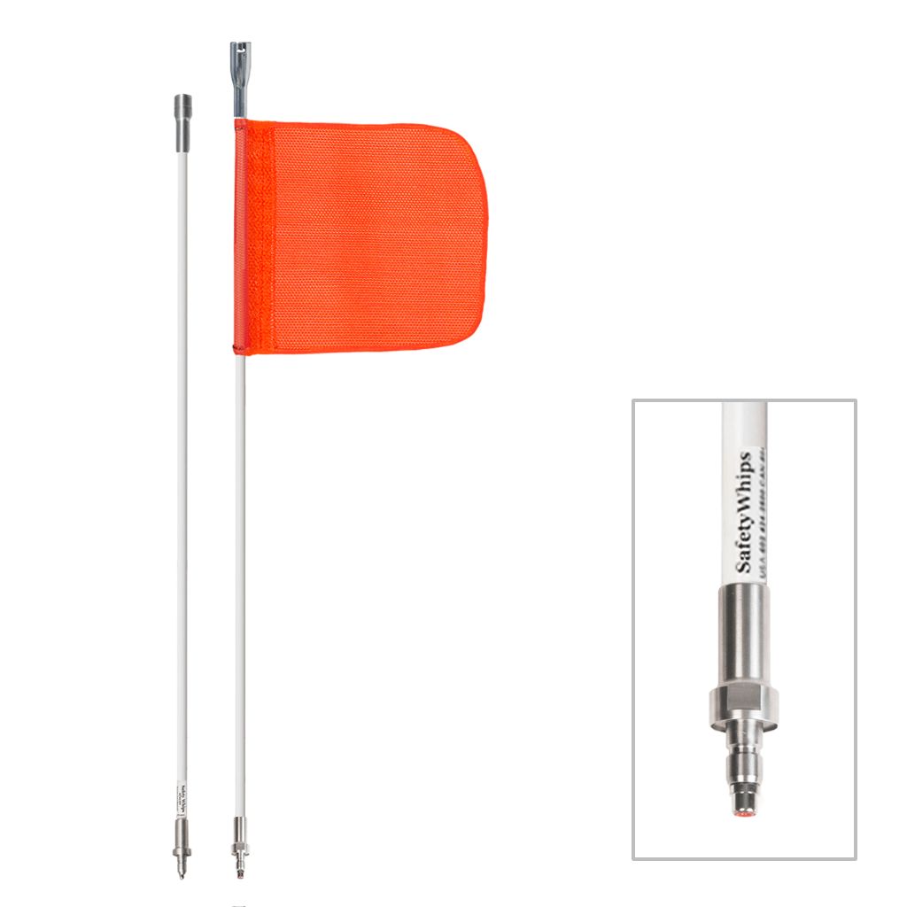 2 Piece (Breakdown), Powered, Quick Disconnect, Heavy Duty Whip with 11.5"x11.5" Orange Flag SW08QD…