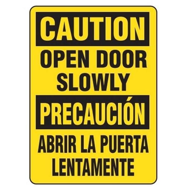 BILINGUAL Caution "Open Door Slowly" Safety Sign - 10" x 14" SS6512 INCOM
