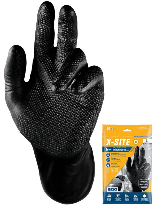 Grippaz Black Nitrile Disposable Packs | 6mil Thickness | Pack of 12 99-1-6000P Bob Dale Gloves