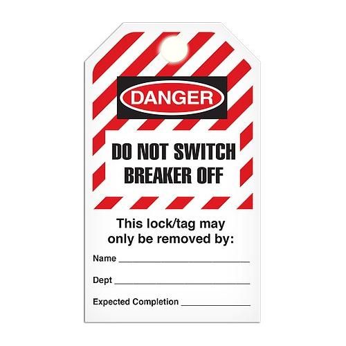 Lockout "Do Not Switch Breaker off" Striped Tag - 25/pkg TG6035 INCOM