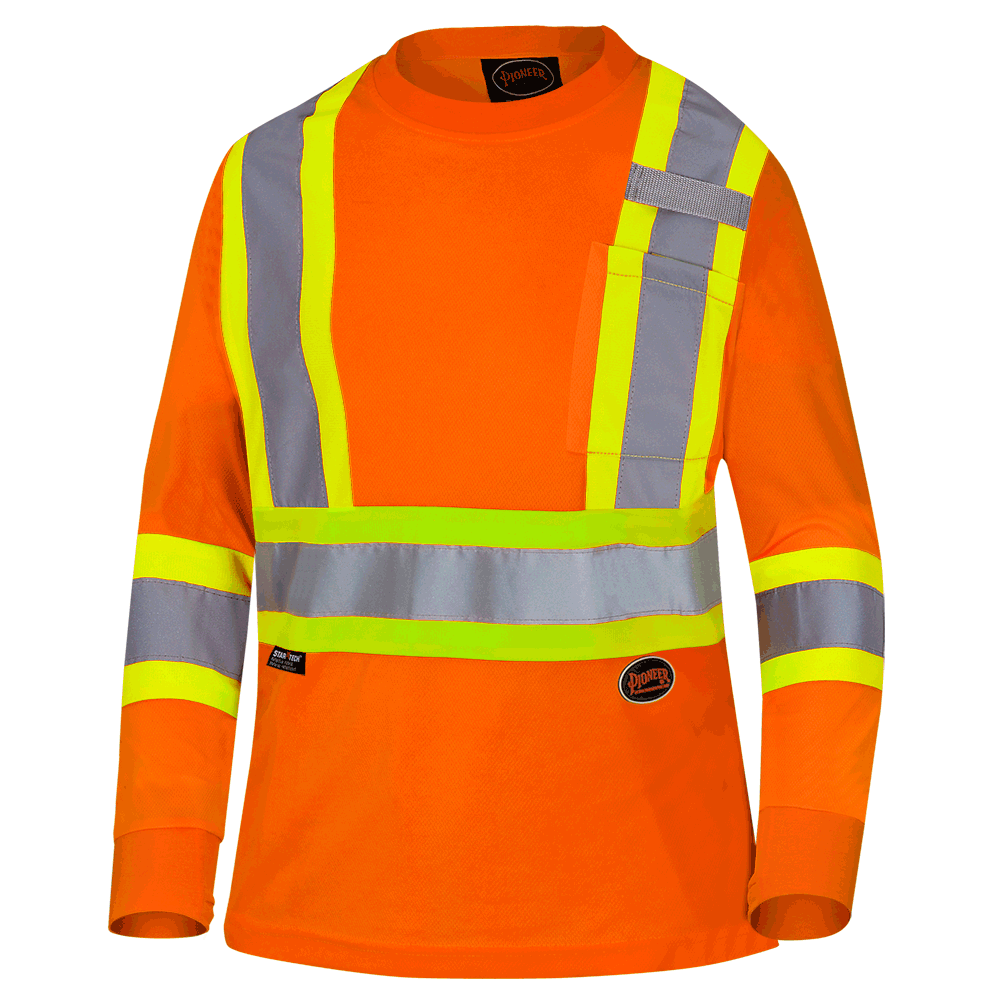 Hi-Viz Orange Polyester Birdseye Women's Safety Long-Sleeve T-shirt | Pioneer 6968/6969 Pioneer