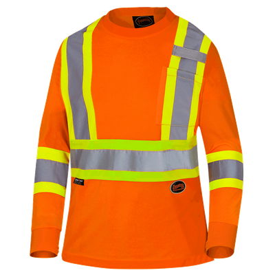 Hi-Viz Orange Polyester Birdseye Women's Safety Long-Sleeve T-shirt | Pioneer 6968/6969 Pioneer