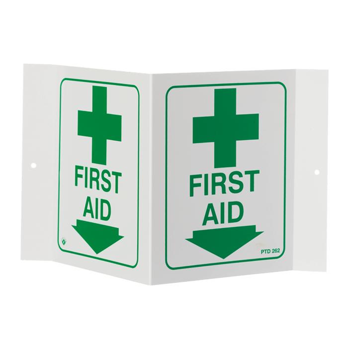 3D Rigid Plastic Angle Sign - First Aid Arrow - 5" x 6" PTD262 RS Steel