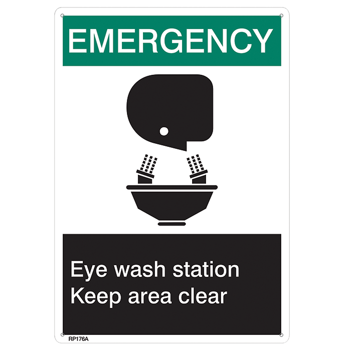 Rigid Plastic Sign - Emergency...Eye Wash Keep Area Clear" RP176A RS Steel