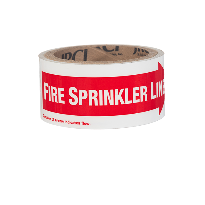 Vinyl Self Adhesive Signs - "Fire Sprinkler Line" with Right Arrow - 6" x 2" BL252R RS Steel