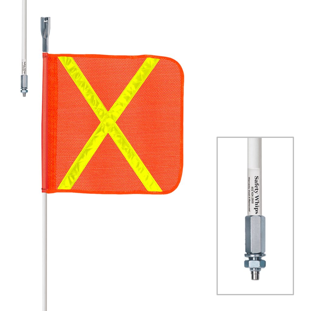 1 Piece, Powered, Threaded, Heavy Duty Whip with 16"x16" Orange Flag (Yellow X) W03-X/W04-X/W05-X/W�
